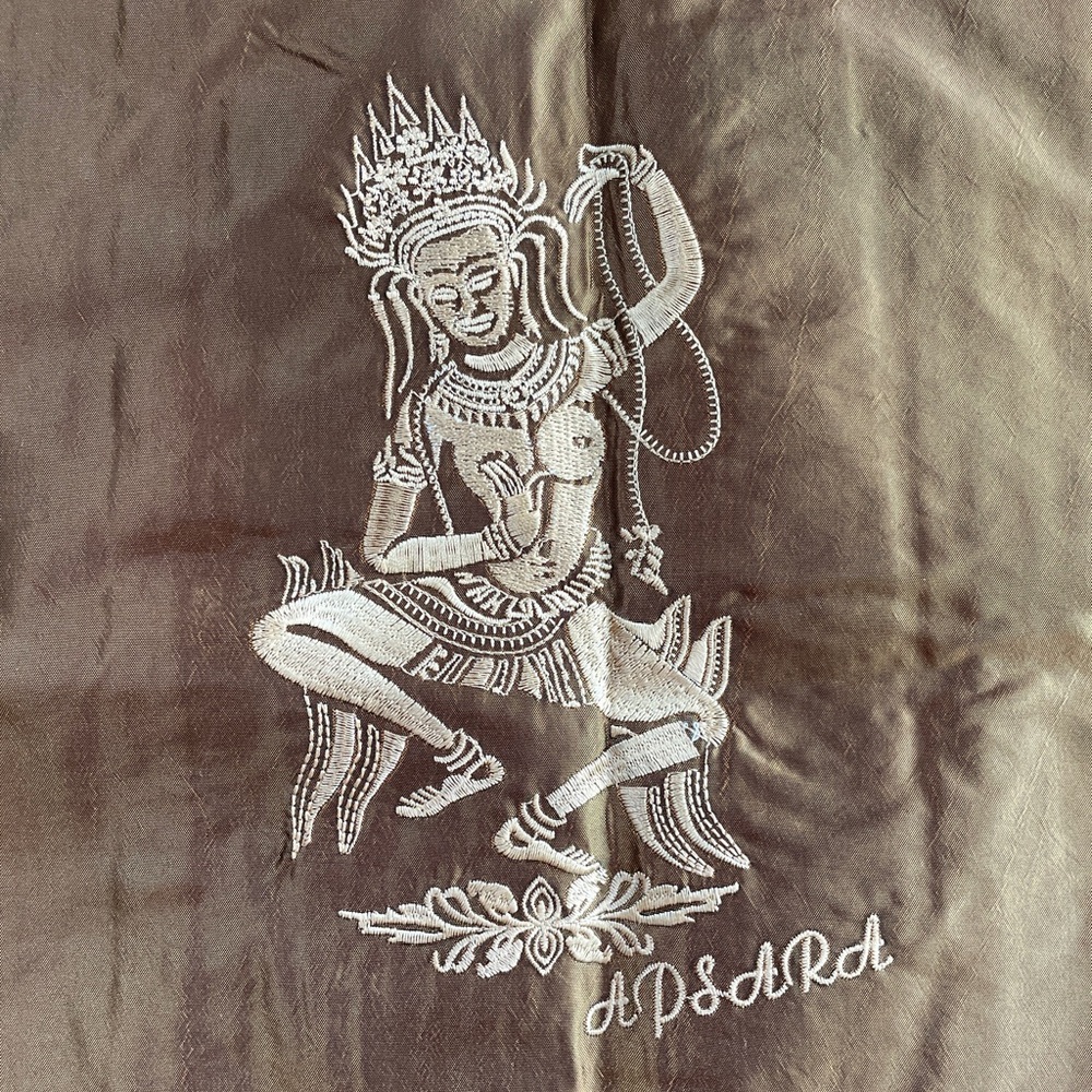 Cambodian Apsara Dancer Celestial Art - Set of 2 Brown Embroidered Pillow Cases - Picture 2 of 15